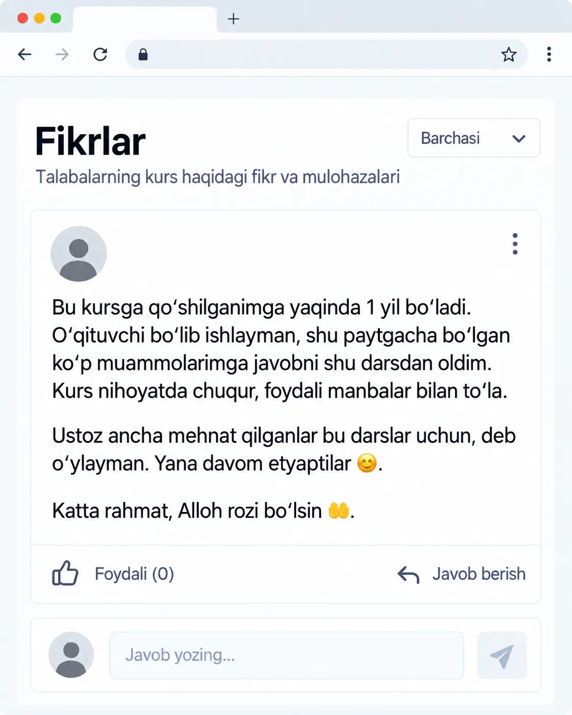 Feruza: Telegram'dagi fikr