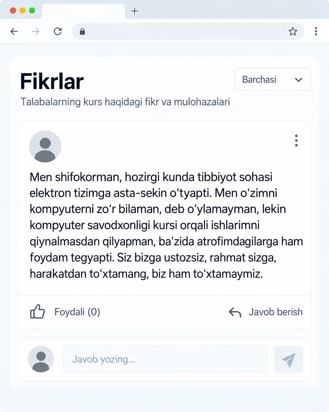 Azizjon: Telegram'dagi fikr