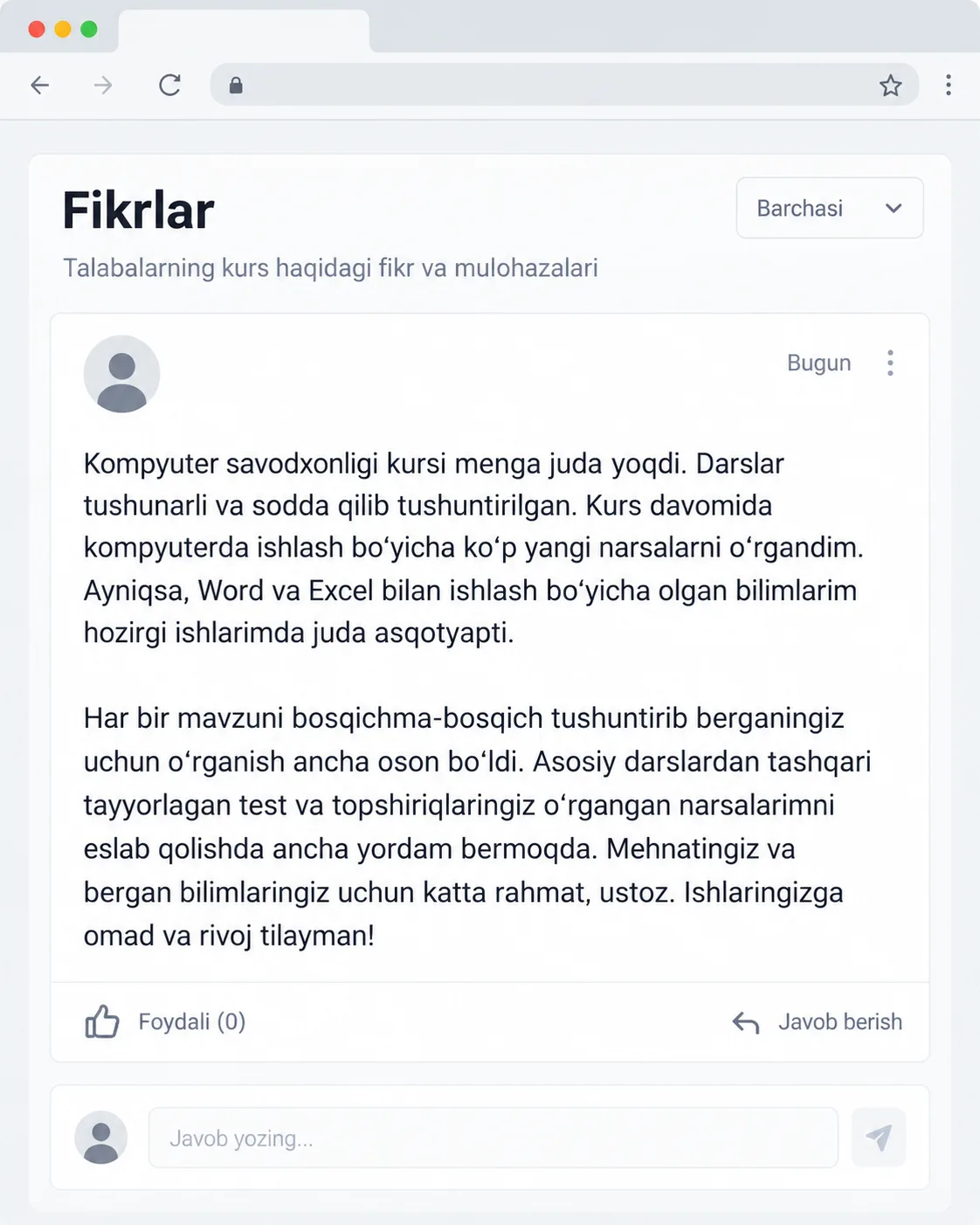 Muhammadali: Telegram'dagi fikr