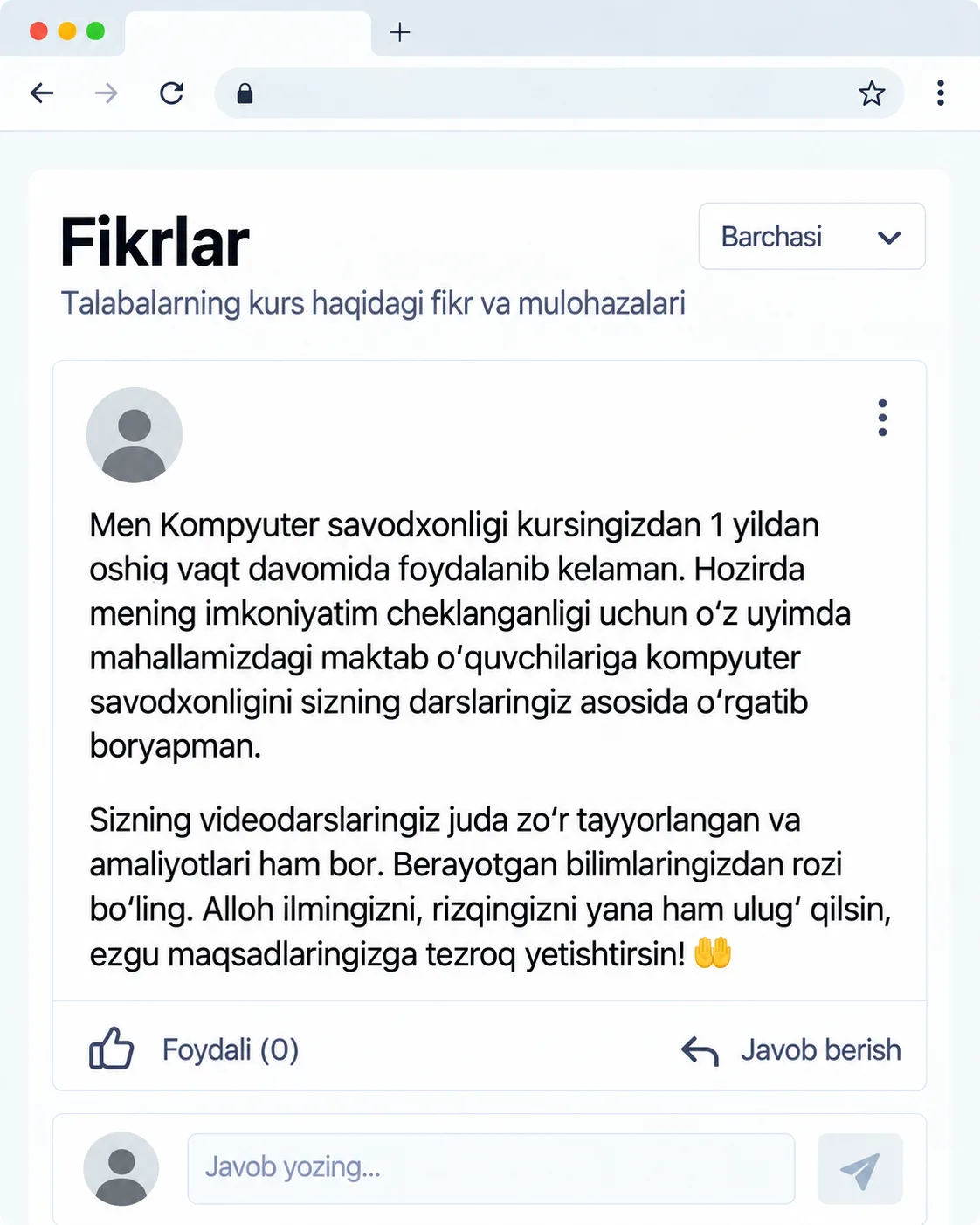 Bahtiyor: Telegram'dagi fikr