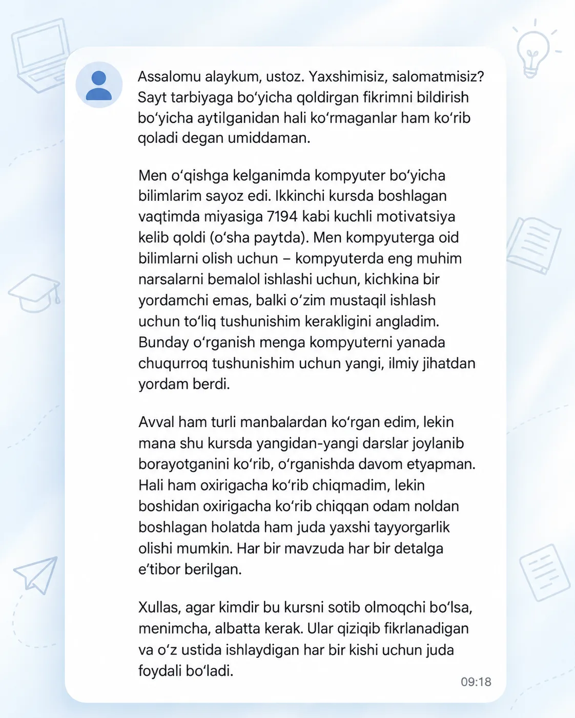Muhammadali: Telegram'dagi fikr